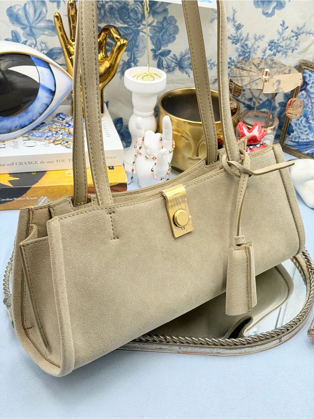 🆕 OROTON 🧿 NWT Mille Suede Baguette, Caper Light Tan - Picture 8 of 16